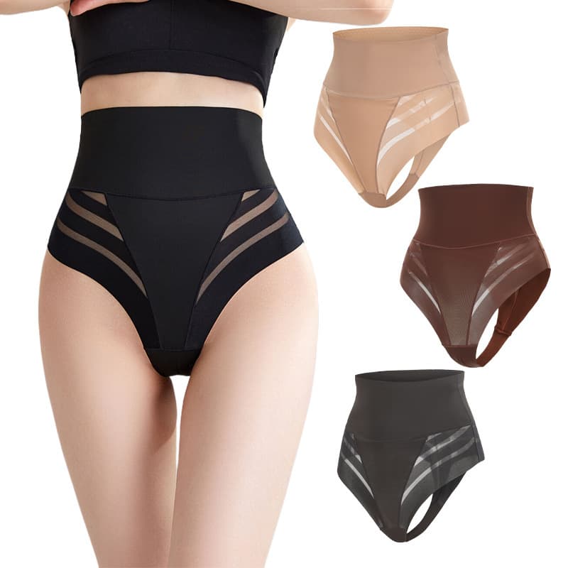 Cross-border Women's High-Waist Thong Shapewear Tummy Control Waist Cincher Body Shaper Sexy Lifting T-Stripe Mesh Plus Size