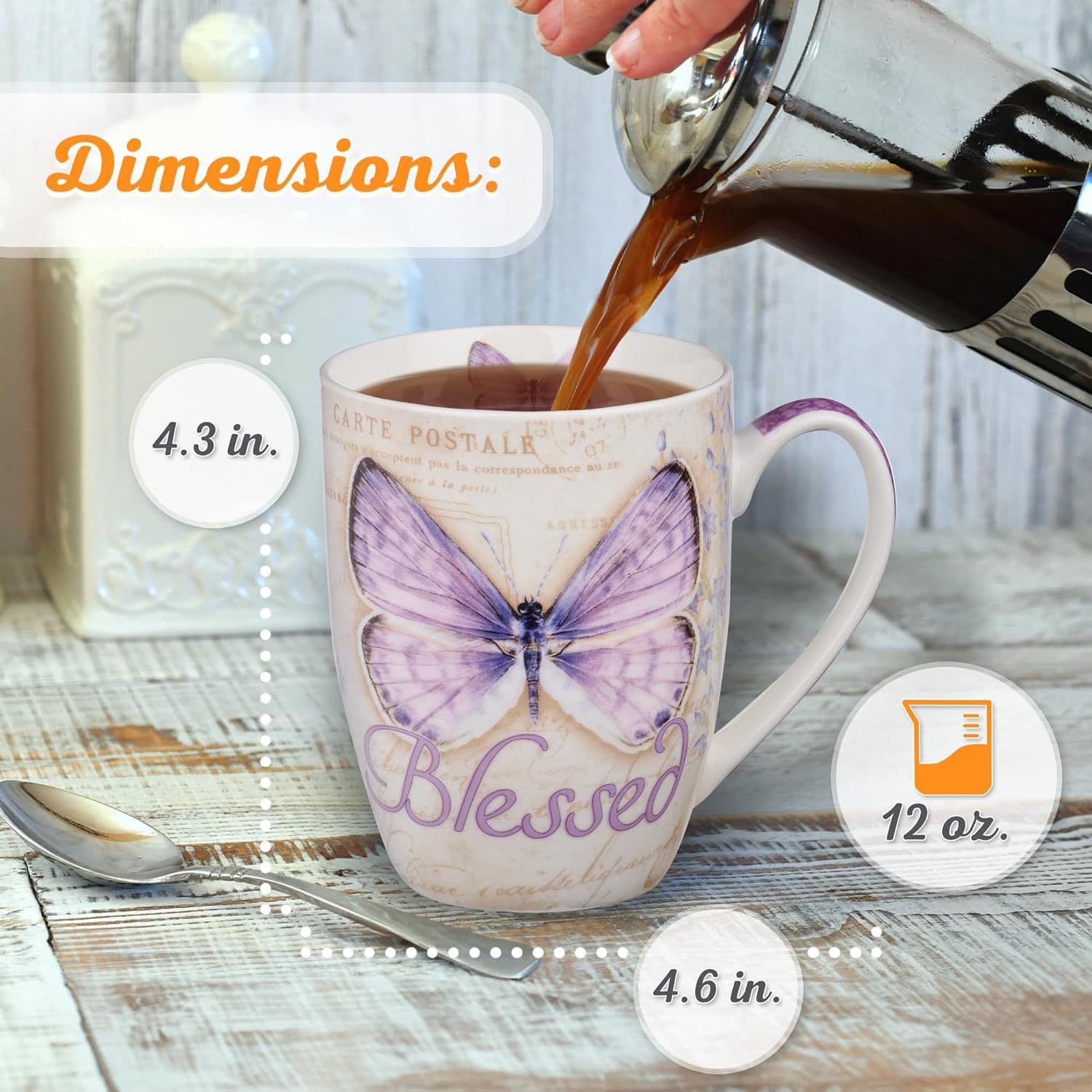 Christian Art Gifts Floral Purple Butterfly Ceramic Coffee Mug for Women Inspirational Theme Mug