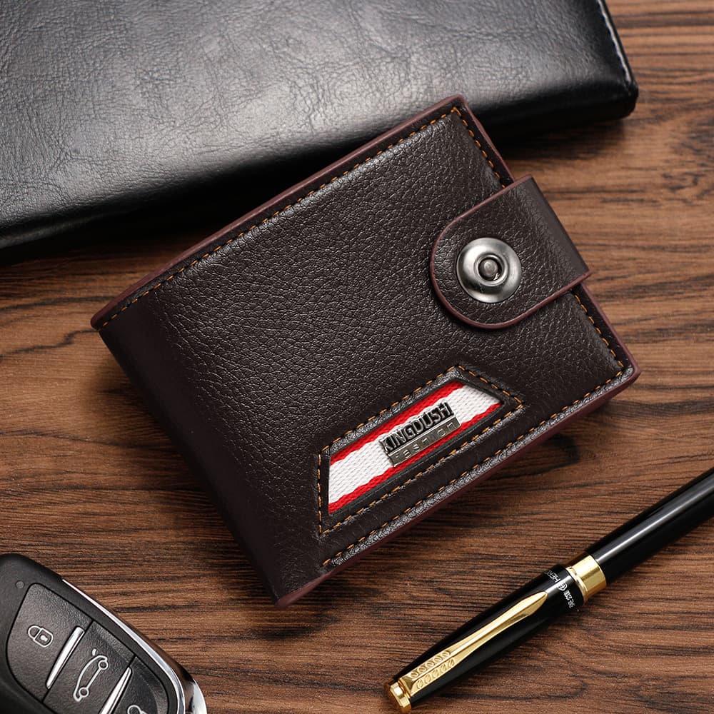 Men's business wallet multi-functional magnetic buckle large capacity multi-card slot beauty money clip short loose-leaf wallet