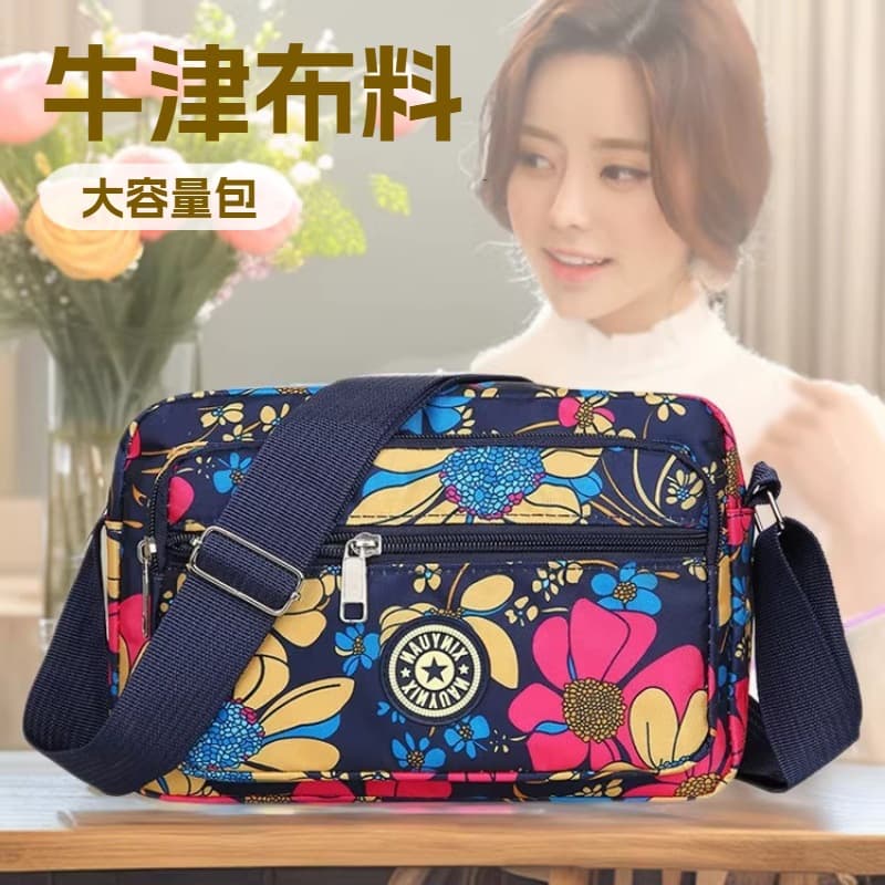 Oxford Fabric Middle-aged Mom Bag Shoulder Crossbody Bag Large Capacity Grocery Lightweight Floral Canvas Bag Vendor Bag for Women
