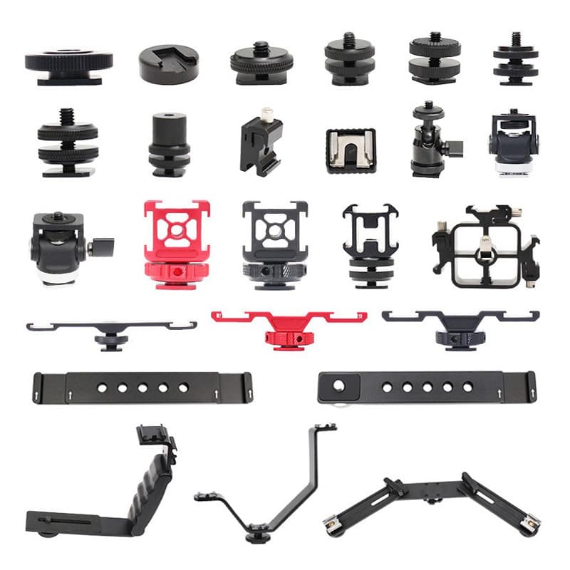 Camera flash accessory cold/hot shoe tripod head adapter base, 1/4 multi-camera expansion, one-to-two handle