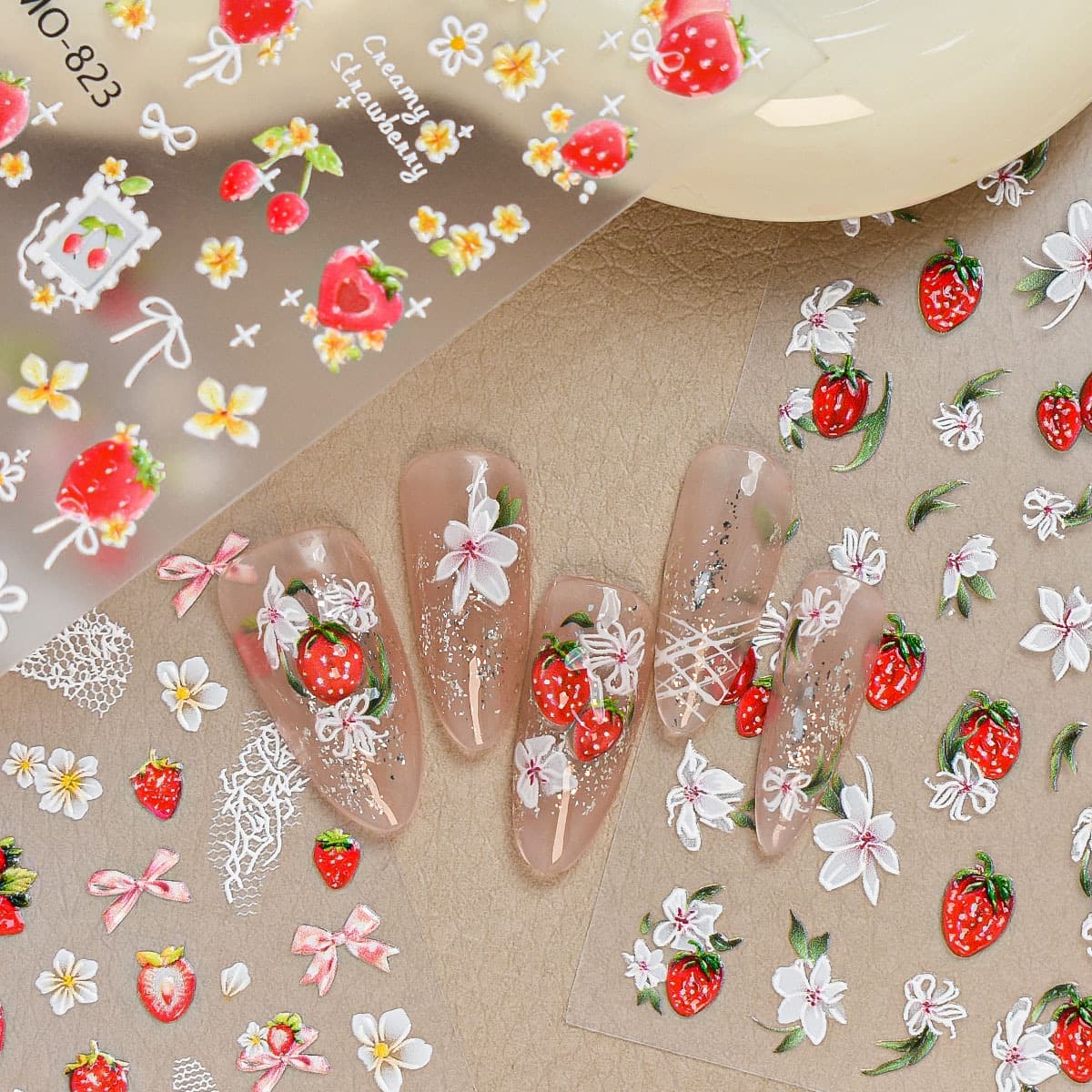 New manicure nail stickers cute strawberry embossed three-dimensional decorations with adhesive backing small stickers nail art accessories