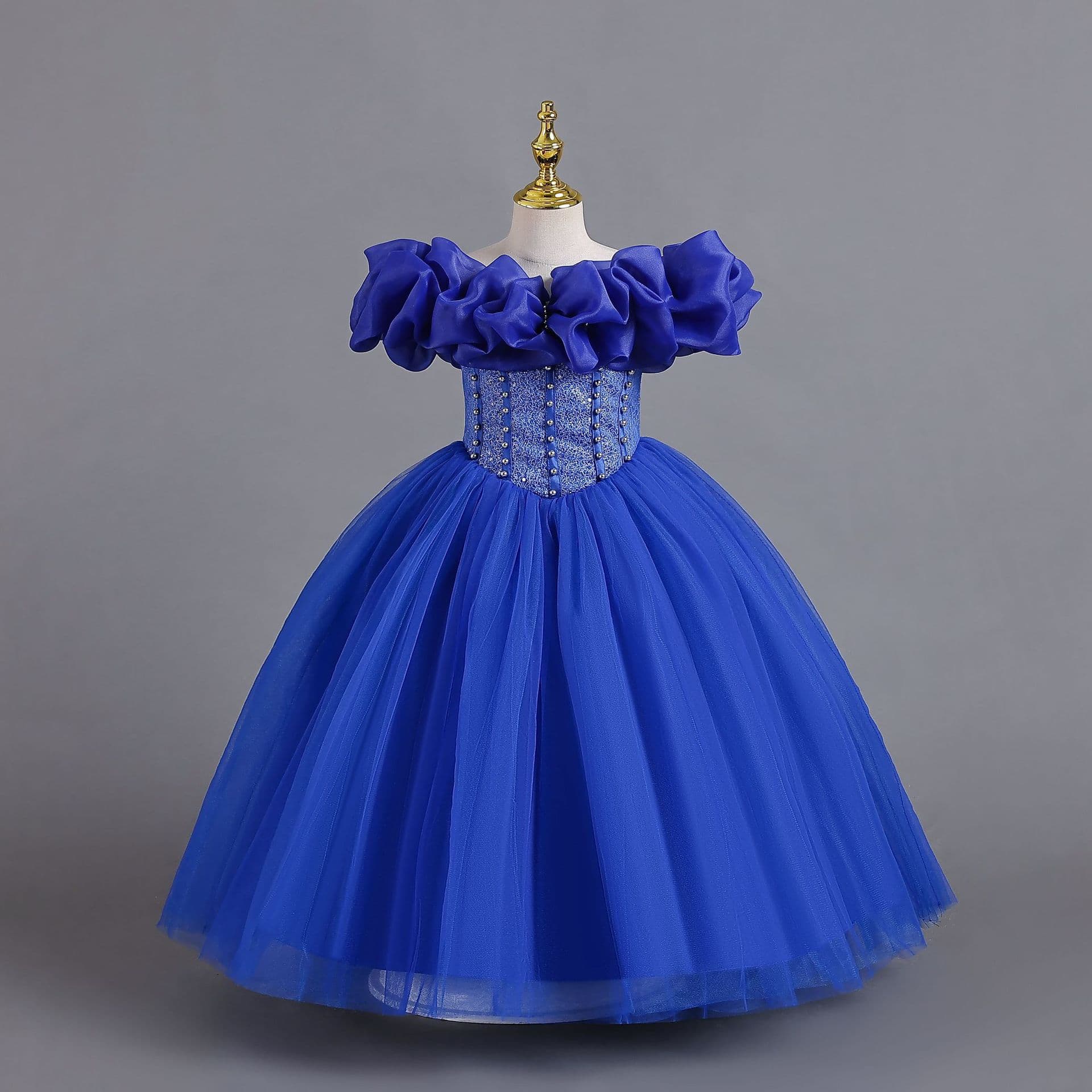 In Stock One-Shoulder Kids Princess Dress with Lace-Up Back, Flower Girl Christmas Dress