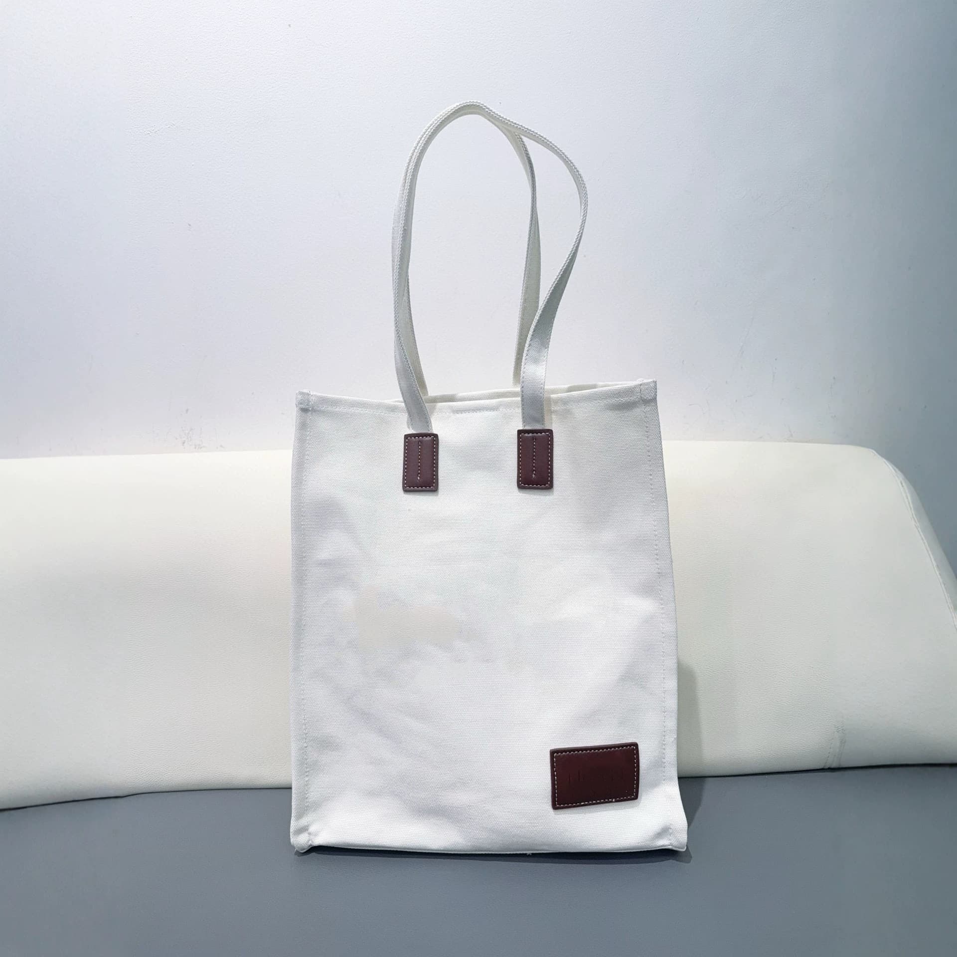 New thickened canvas tote bag dark brown leather stitching BAL American retro letter handbag cross-border dropshipping