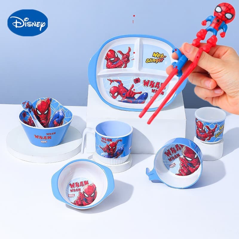 Disney Kids Bowl with Handle for Home Use, Baby Spoon Plate Set, Cute Toddler Tableware, Learning Training Chopsticks