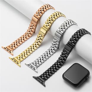 For Apple Watch 7 Stainless Steel Half-Round Three-Link Band, Apple Metal Watch Band Chain