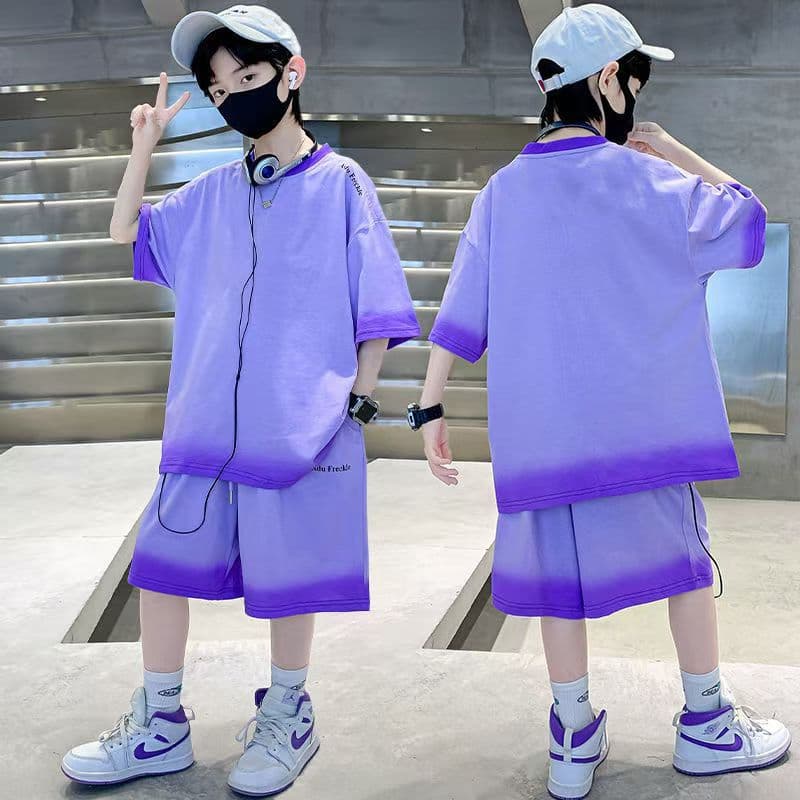Boys Summer Short Sleeve Set Fashionable Thin New Medium Large Handsome Boys Summer Street Trend Sportswear