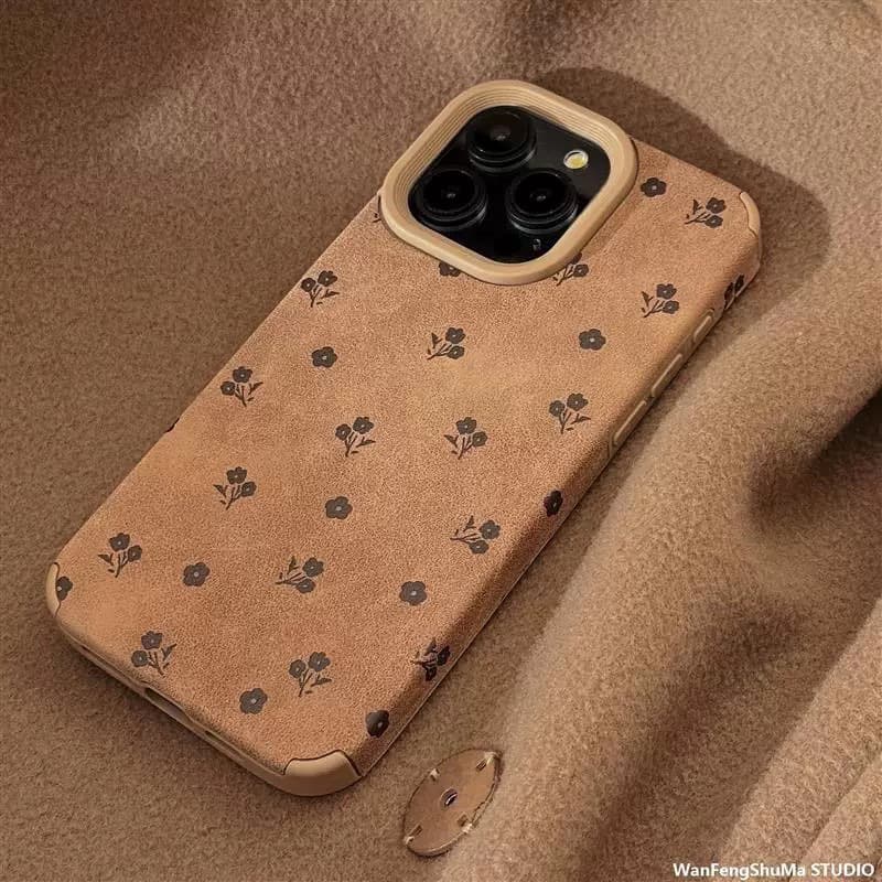 Compatible with Apple 16 Pro Max Phone Case 15 Niche Frosted 11 Leather Phone Case 13 14 Large Hole 17 Brown