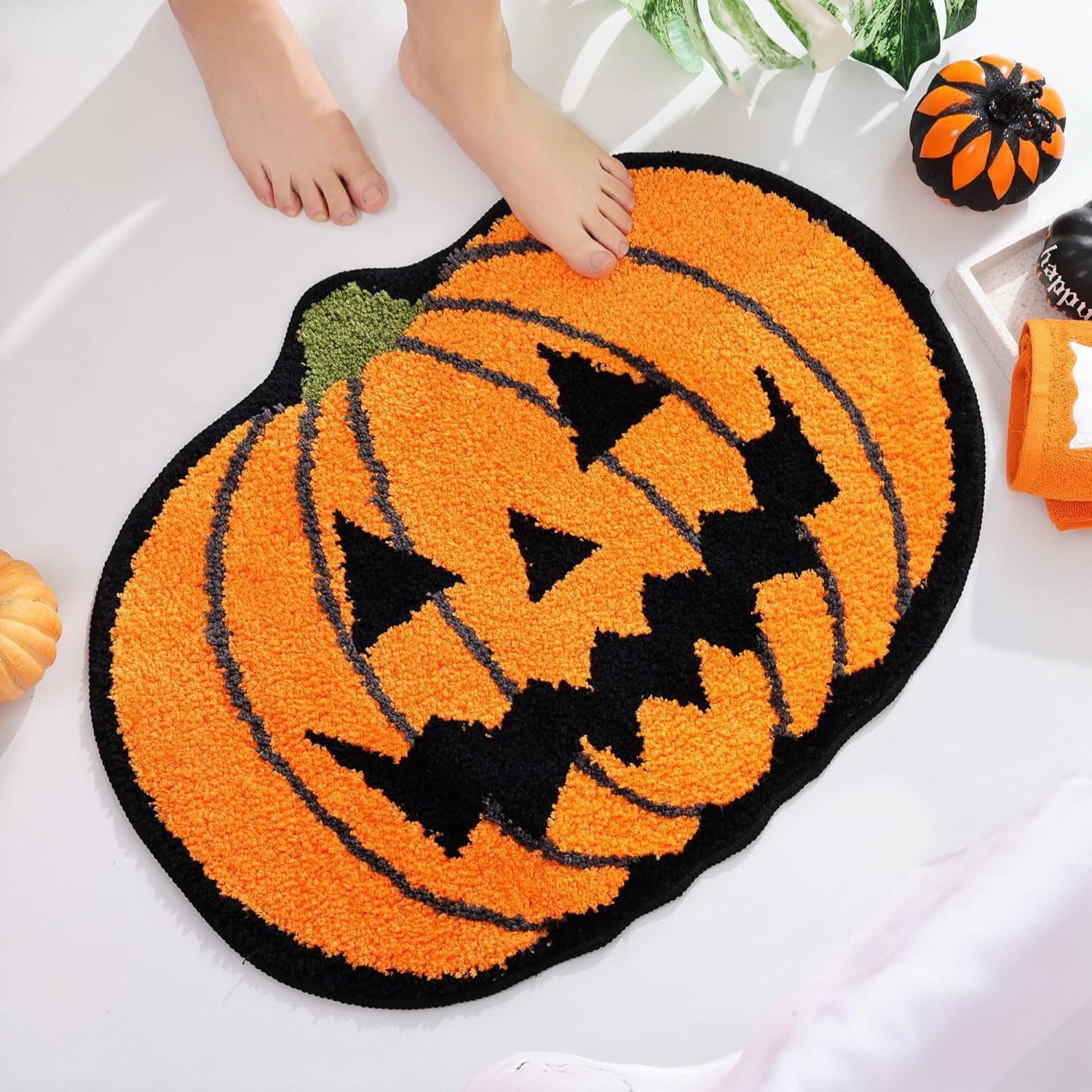 American Halloween Shaped Absorbent Anti-Slip Wear-Resistant Stain-Resistant Living Room Bathroom Entryway Decorative Home Faux Cashmere Doormat