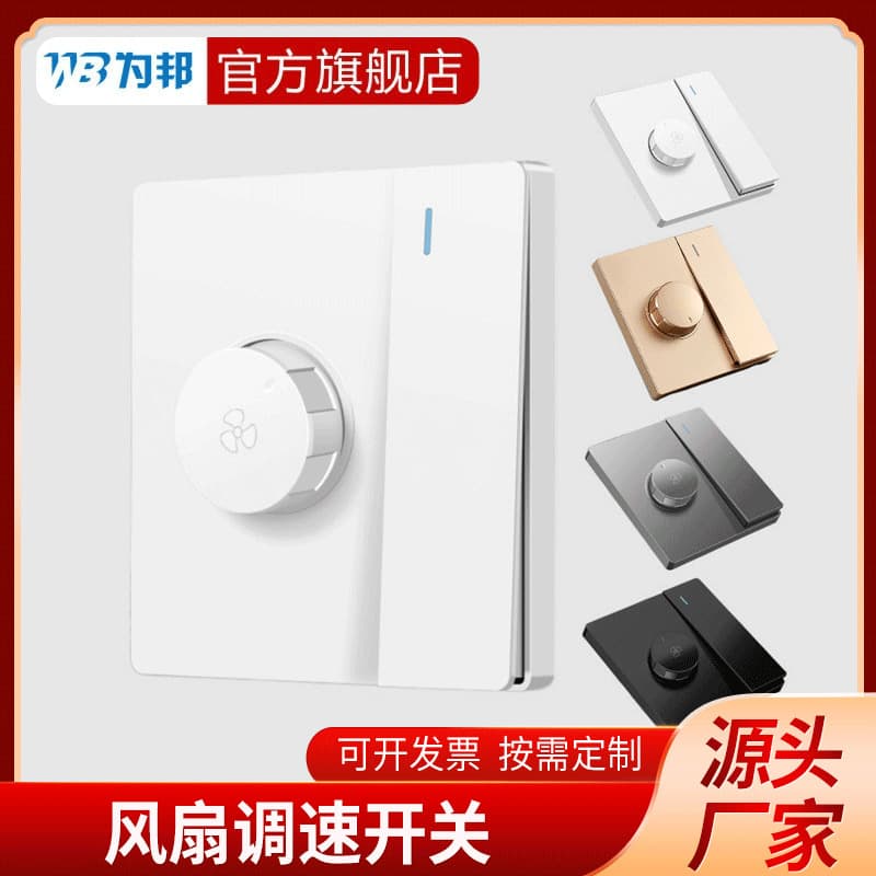One-Gang Speed Control Dual Control 86-Type Recessed Single Switch with Speed Reduction Electric Fan Ceiling Fan Stepless Variable Speed Switch Wholesale