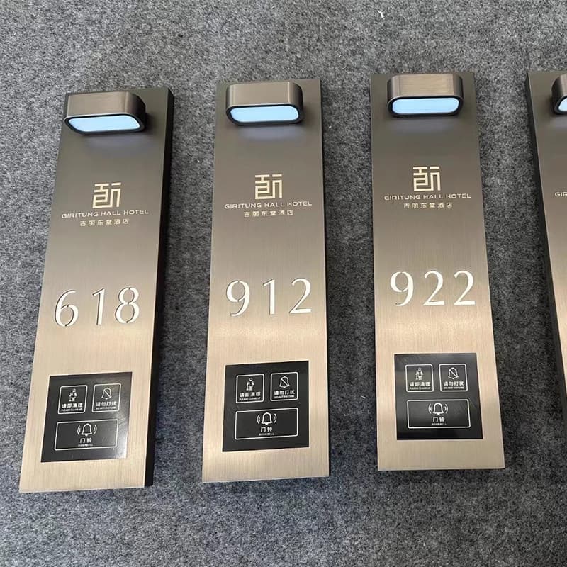 Hotel Smart Room Electronic Door Sign with Light, High-End Glowing Stainless Steel Room Number Plate for Hotel, Customizable
