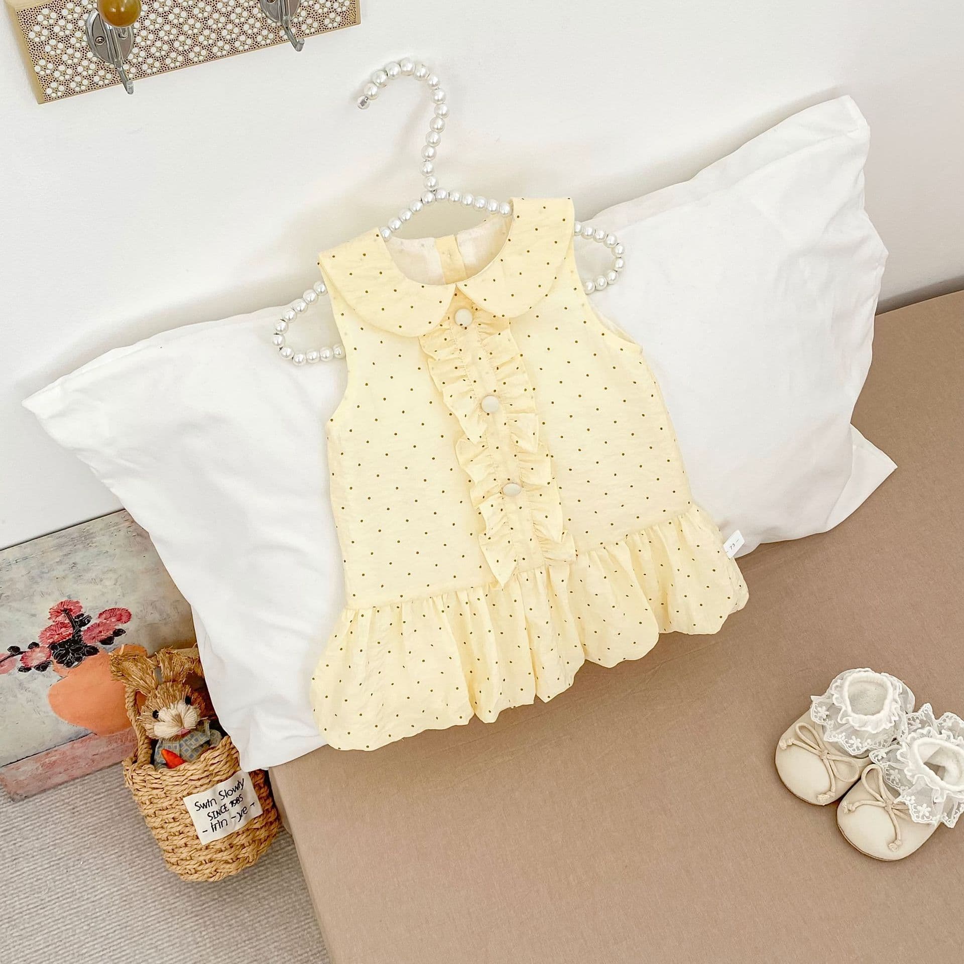 Summer Girl Dress Peter Pan Collar Vest Polka Dot A-Line Toddler Baby Sweet First Birthday Dress