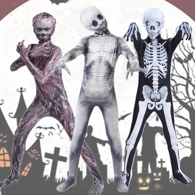 Halloween clothes spoof skeleton jumpsuit cosplay skeleton horror toy game parent-child party costume