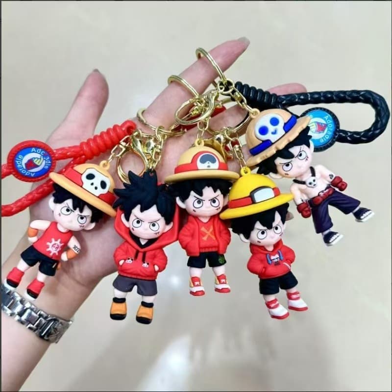 New One Piece Cartoon Keychain Luffy Figure Boys Backpack Pendant Children Claw Machine Small Gift Wholesale