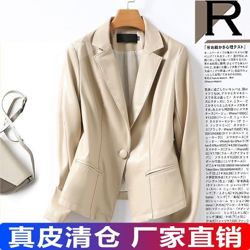 Genuine Leather Jacket for Women, Fashionable Short Style, Sheepskin, 2026 New Model, Slim-Fit Korean Style Blazer for Petite Women