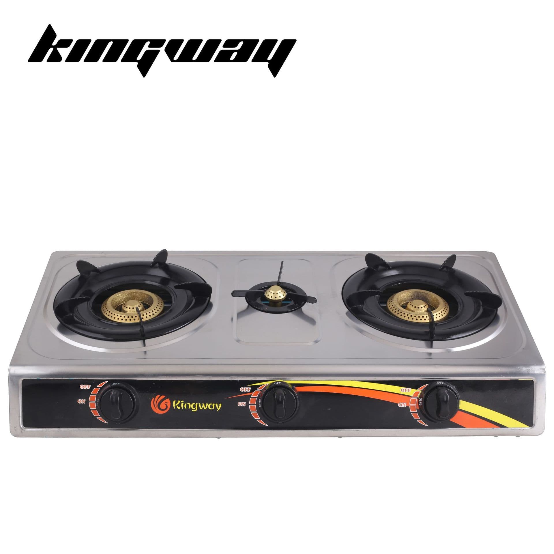 Kingway Factory Direct Sales Stainless Steel Triple Burner Export Gas Stove, 90 Honeycomb Gas Stove, Portable Home Cookware