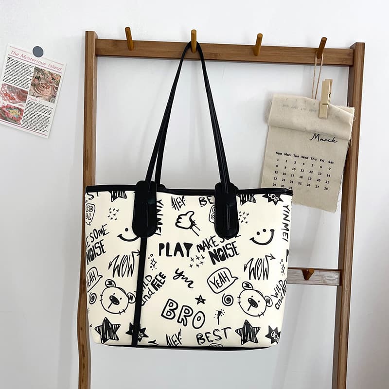 Women's Tote Bag, Large-Capacity Shoulder Bag, Premium Large Bag, 2025 Trendy Niche Graffiti Style Commuter Bag