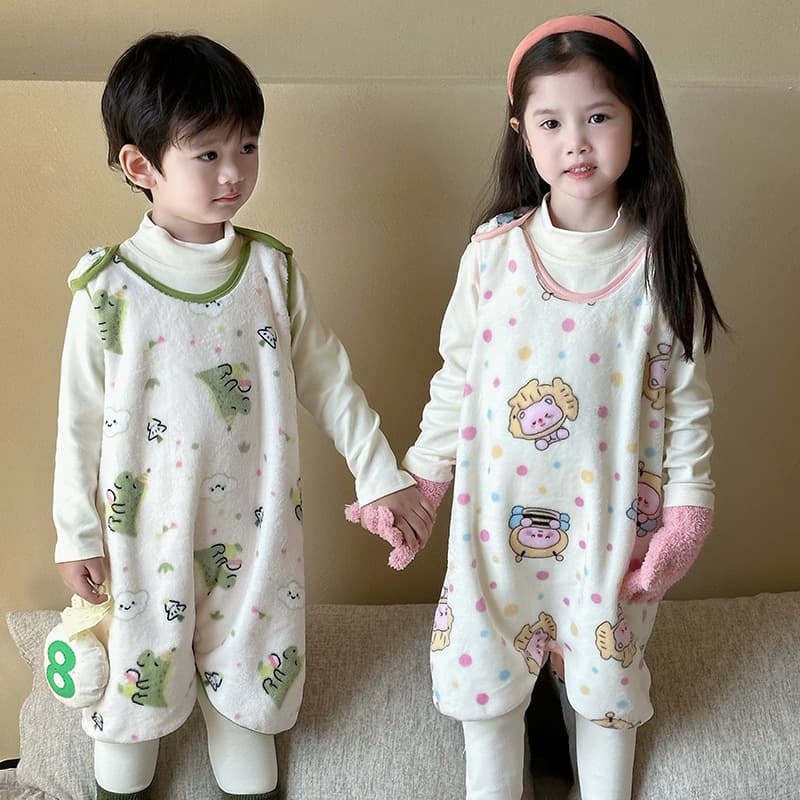 Autumn/Winter Children's Sleepsack, Flannel Vest Romper Pajamas, Seamless Sleeveless Vest for Boys and Girls, Warm Home Wear