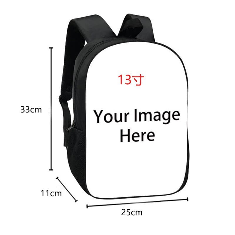Customizable logo for boys and girls, multi-size 13-inch, 15-inch, 17-inch backpack, printable logo backpack