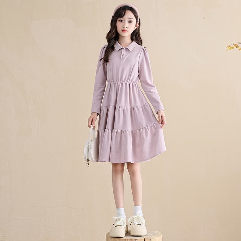 Girls Korean Fashion Princess Dress Autumn New Children Long Sleeve Polo Collar Dress Little Girl School Dress