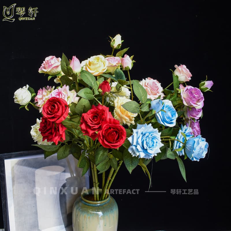 Long Stem Five-Head Rose Artificial Flowers for Home Decoration Wedding High-End Fake Roses Wholesale