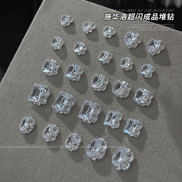 Ice-clear Zircon Stacked Diamond Nail Art Accessories, Premium Handmade Stacked Diamond Ball, Full Diamond Large Right Angle Nail Diamond