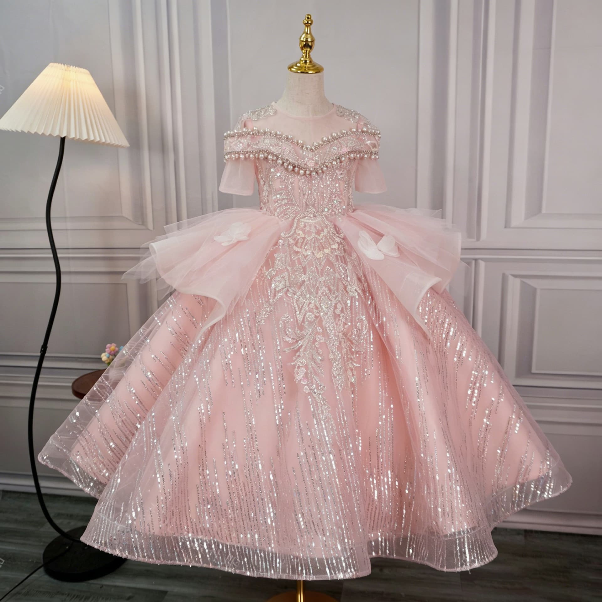 Children's Formal Dress Exquisite Little Girl Princess Dress Piano Performance Costume Pink Host Flower Girl Wedding