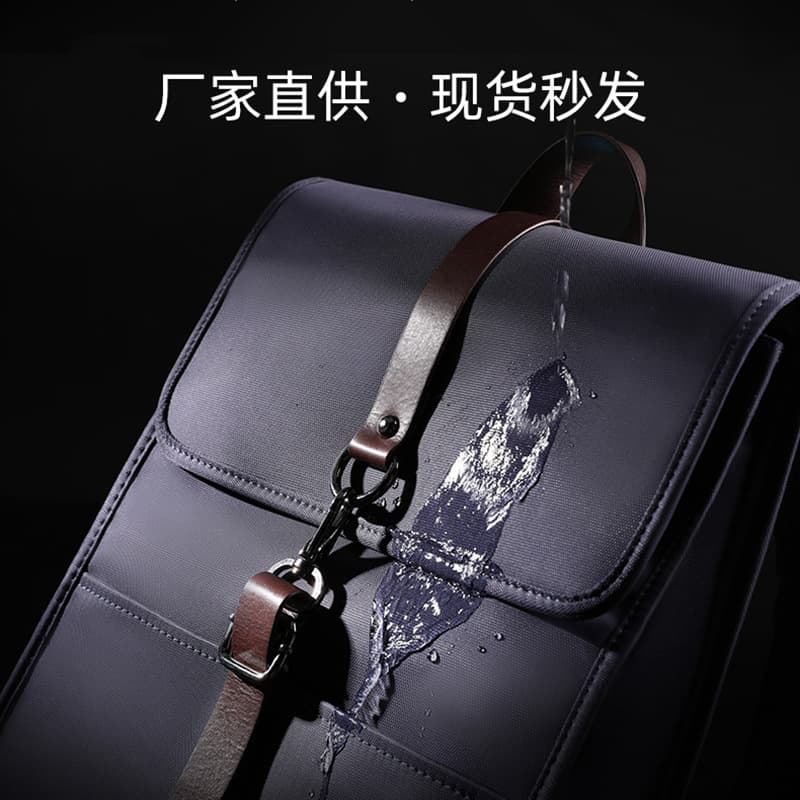 14-inch Business Computer Backpack Simple Oxford Waterproof Men Fashion Commuting Shoulder Bag Pure Color Polyester Material