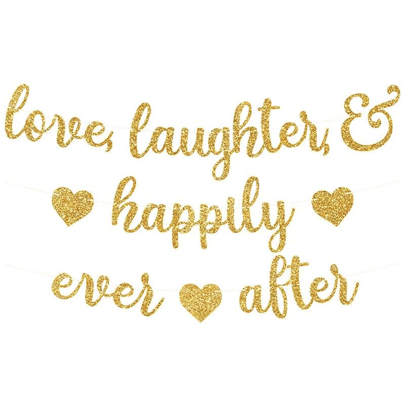 Love Laughter and Happily Ever After Glitter Banner Sequins Bachelorette Wedding Party Banner Background Decoration Paper
