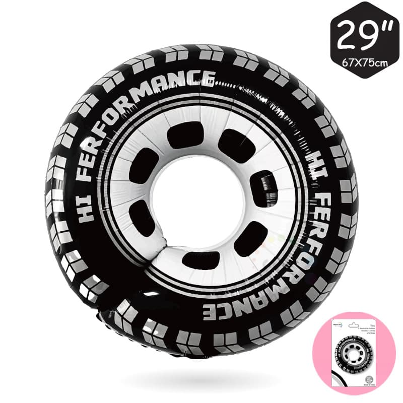 Racing Car Theme Black and White Tire Shaped Aluminum Foil Balloons for Kids Birthday Party Decoration Backdrop Setup