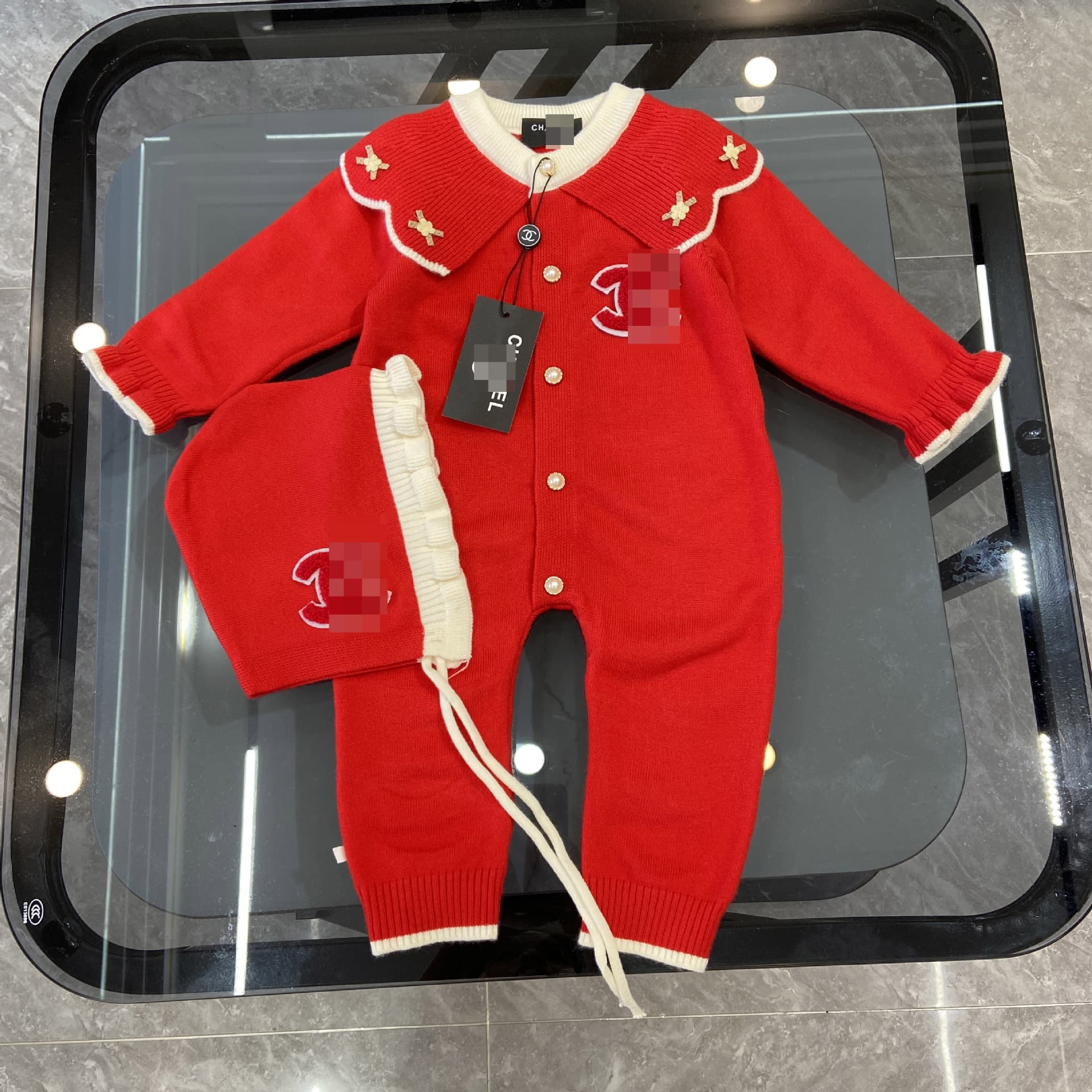 Infant Fall/Winter Romper Set New Baby Girl Full-Month Outfit Stylish Knitted Crawling Suit + Hat 2-Piece Set