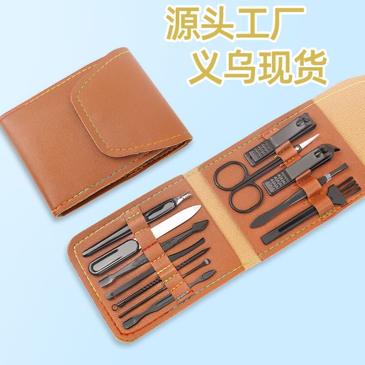 Black 12-Piece Nail Clipper Set, Manicure Pedicure Tool Kit, Complete Home Nail Clipper Set