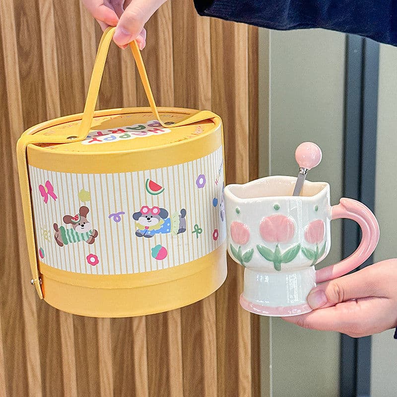 Tulip Water Cup High Gloss Ceramic Mug Gift for Girlfriend Birthday Wedding Bridesmaid