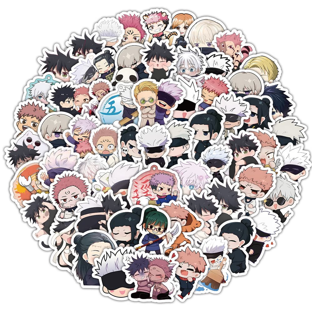 60pcs Q-version Jujutsu Kaisen Decorative Stickers for Notebooks, Phones, Tablets, Luggage, and Journals - Waterproof Cross-border Sticker Wholesale