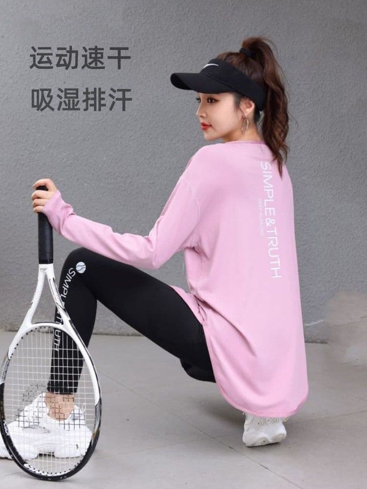Mid-Length Hip-Covering Running Trendy Fitness Top for Women Loose Belly-Hiding Quick-Dry Yoga Plus Size Spring Autumn Wear