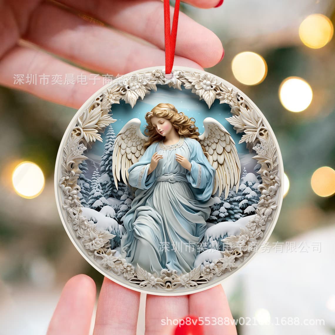 Cross-border New Christmas Crafts Decoration Angel Retro Color Printed Wooden Flat Pendant Wholesale Christmas Tree