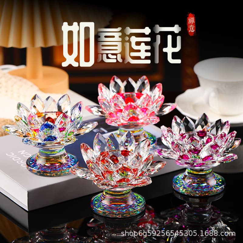 Seven-color crystal lotus candlestick, butter lamp holder, everlasting lamp holder, and Buddhist offering supplies - direct from the manufacturer.