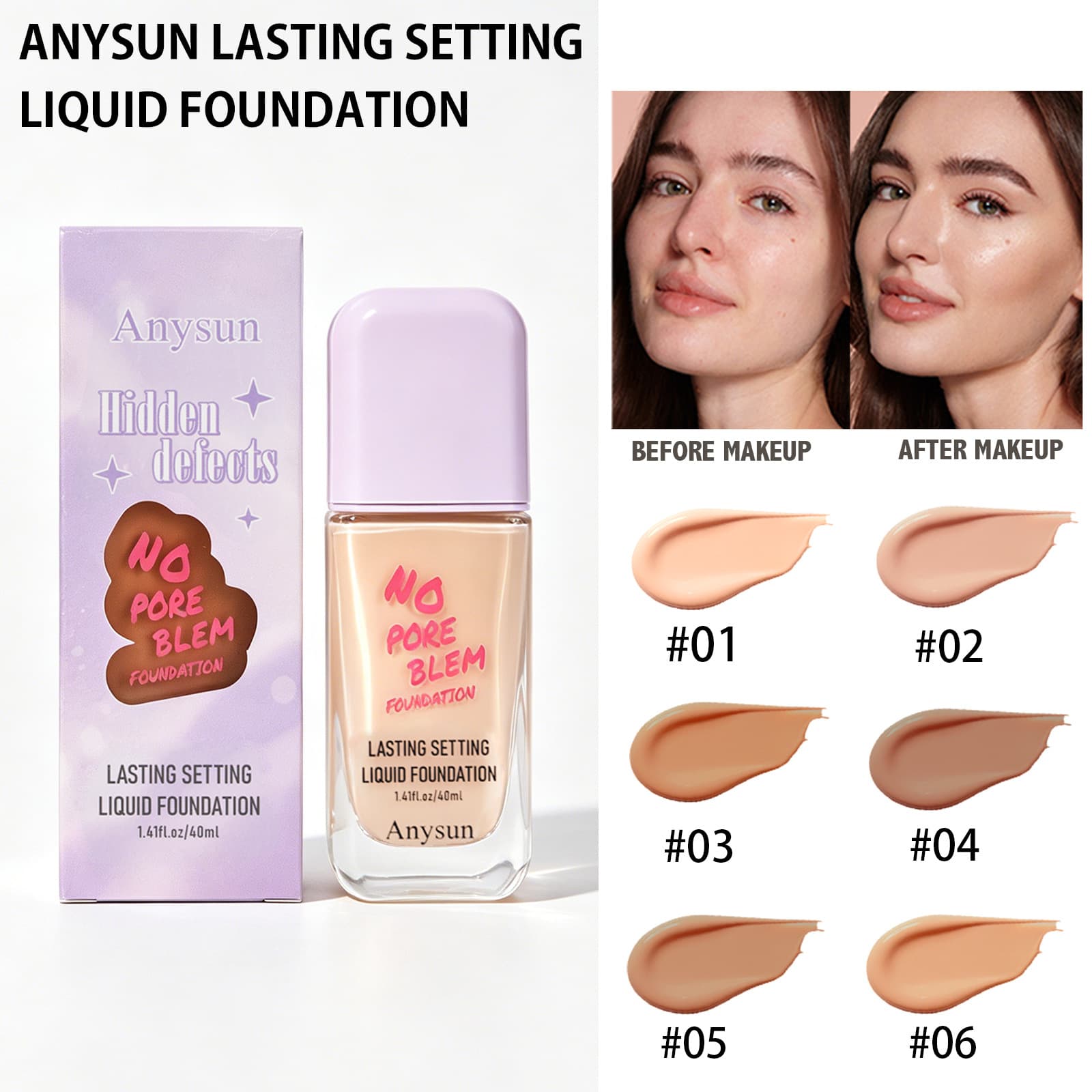 ANYSUN Cross-border Makeup Liquid Foundation Matte Oil Control Concealer Foundation European and American Makeup Exclusively Available on Amazon