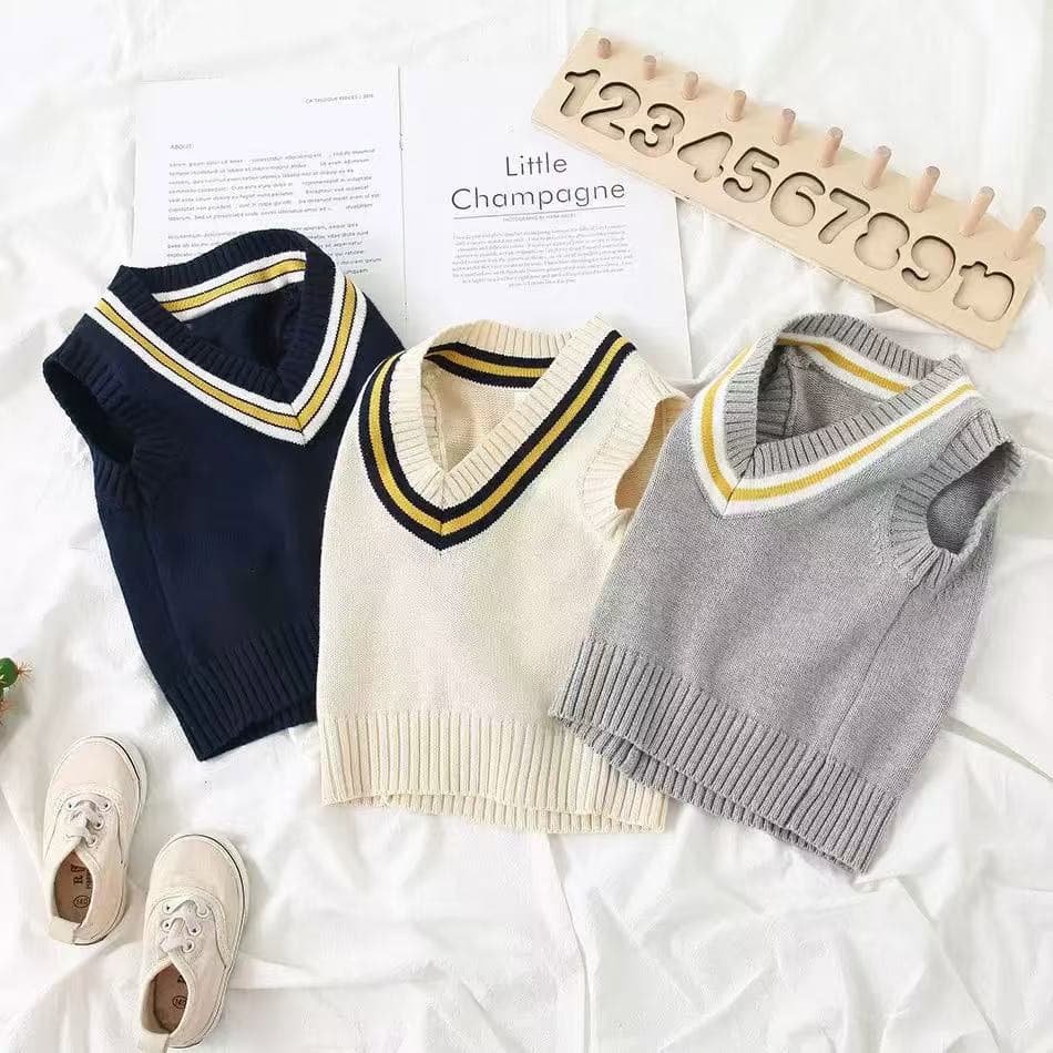 Girls' Academic Style Knitted Vest 2026 Autumn New Arrival Kids V-Neck Sweater Vest Children's Fashionable Cardigan