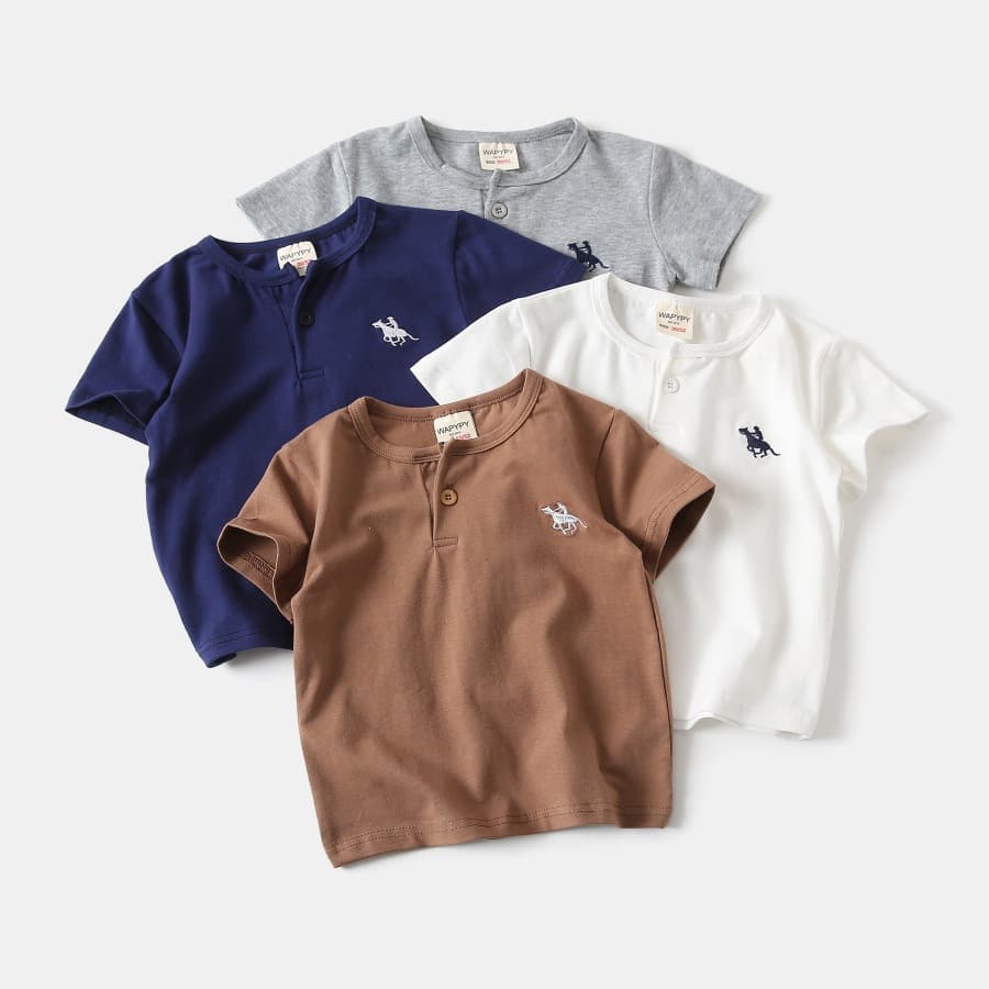 Children's Short Sleeve T-Shirt 2026 New Arrival Boys V-Neck Embroidered Logo T-Shirt Baby Fitted Undershirt Drop Shipping