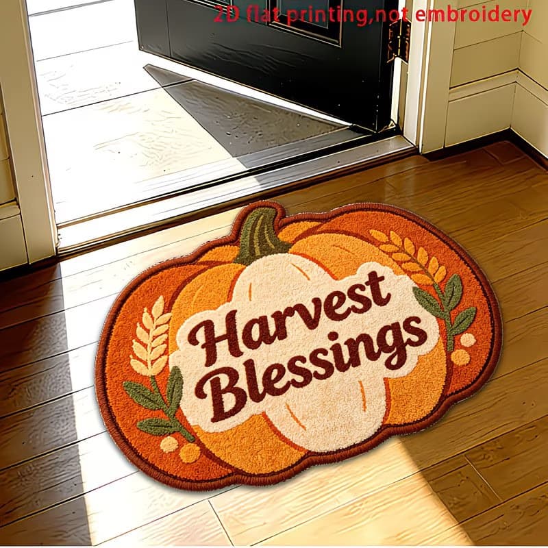 New Autumn Festival Doormat for Entryway, Maple Leaf Pumpkin Decoration, Easy-to-Clean Entrance Floor Mat