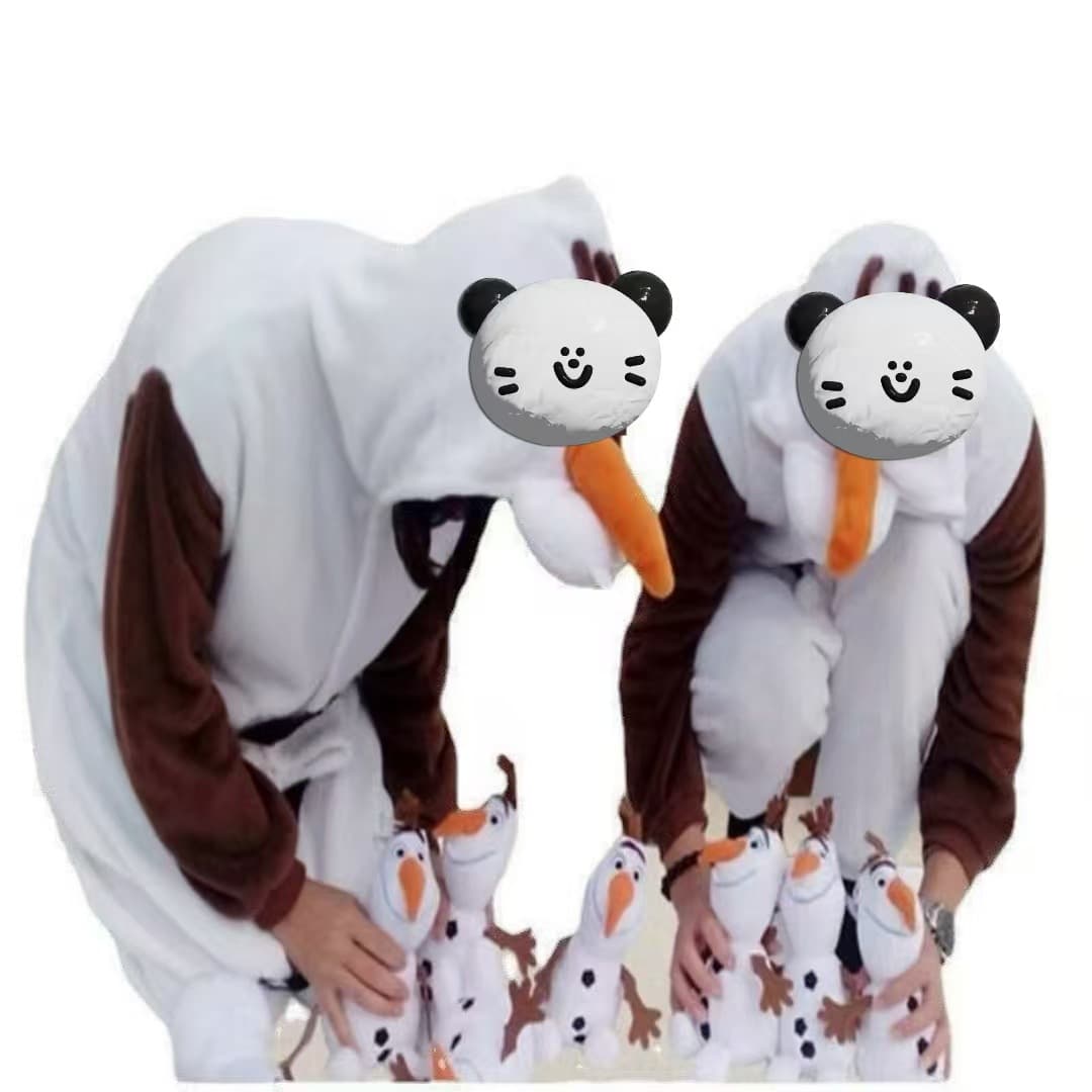 Cartoon Couple Snowman Pajamas Autumn/Winter Fleece One-Piece Sleepwear Funny Homewear