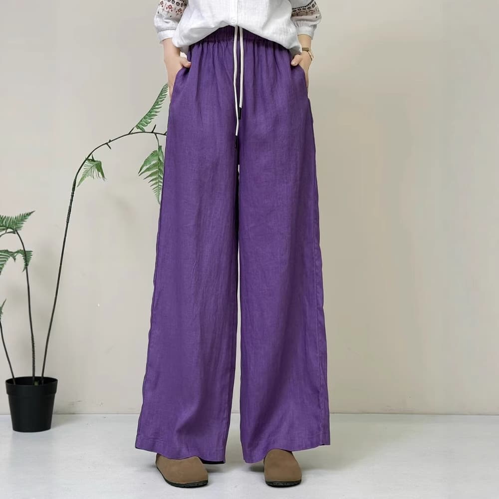 New Simple Linen Straight Pants, Loose and Versatile Solid Color Linen Trousers for Women, Casual and Versatile Wide-Leg Pants for Women