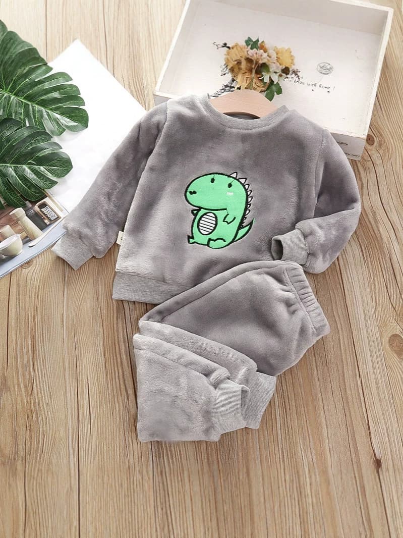 Kids Flannel Pajama Set Cartoon Boys Girls Sleepwear Autumn Winter Two-Piece Warm Pajamas