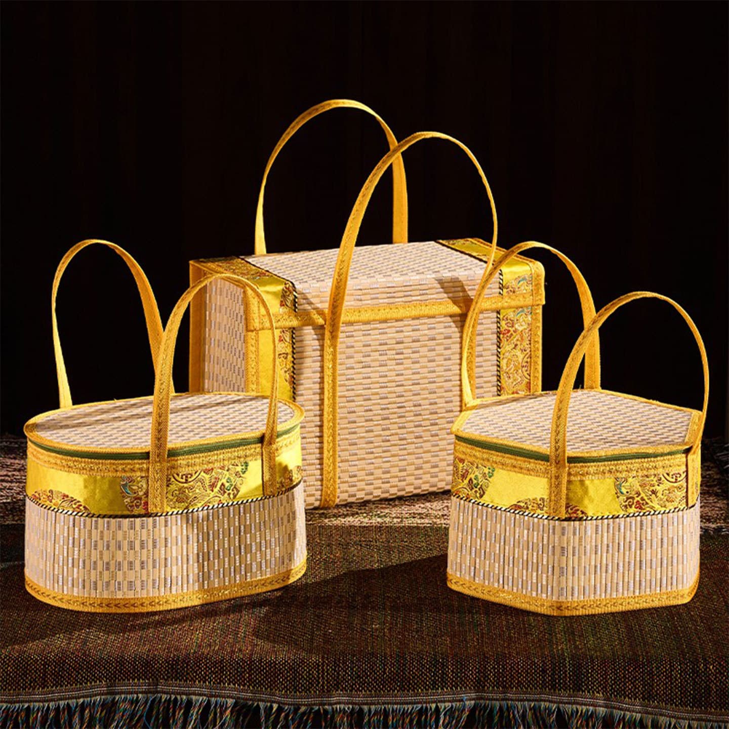 Bamboo Basket Handheld Basket Zongzi Sausage Cured Meat Mooncake Crab New Year Goods Fruit Specialty Foldable Bamboo Woven Gift Box Packaging