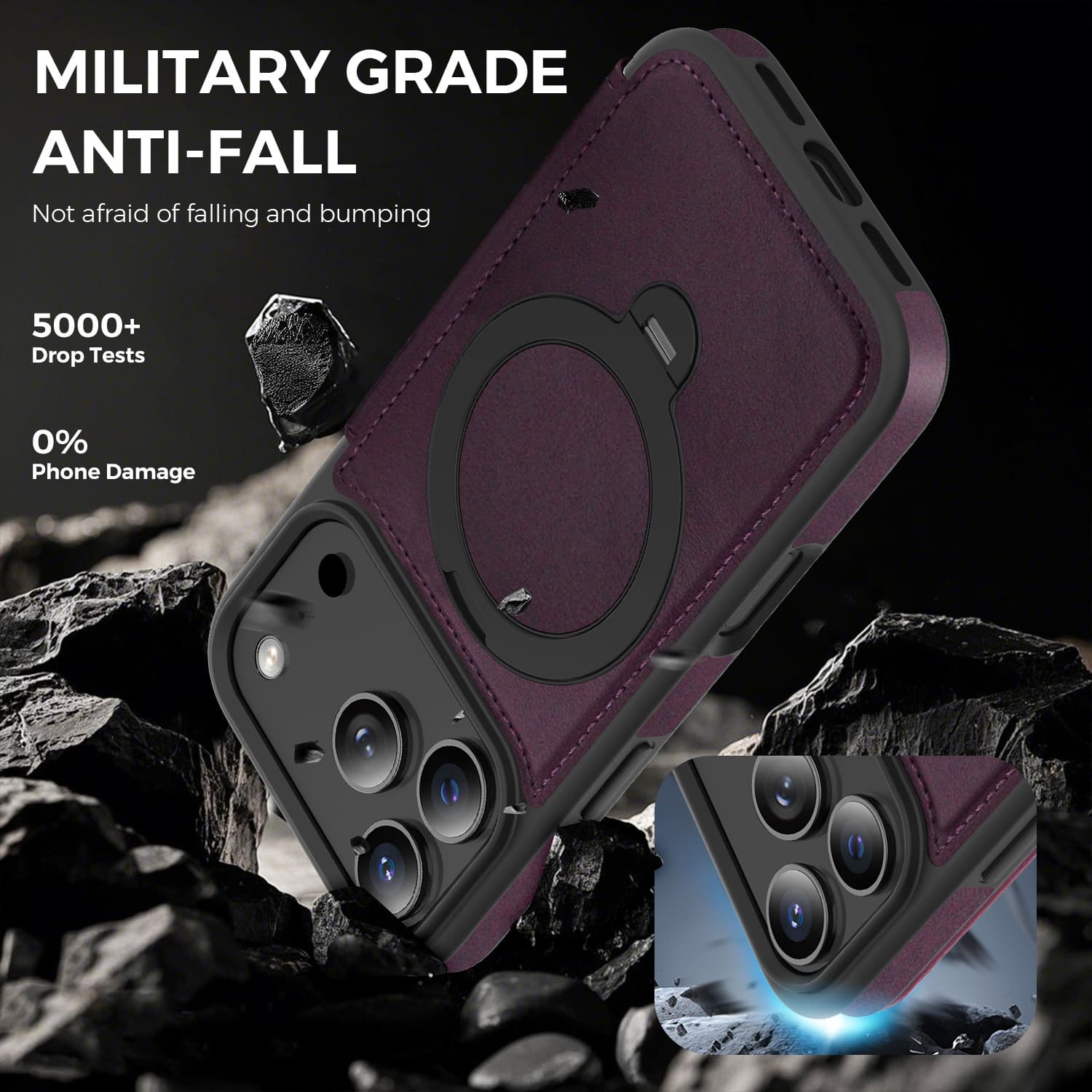Compatible with Apple 18 Pro Max Kaidun Magnetic Phone Case Rotating Stand iPhone 17 Flip Leather Cover Shockproof 16