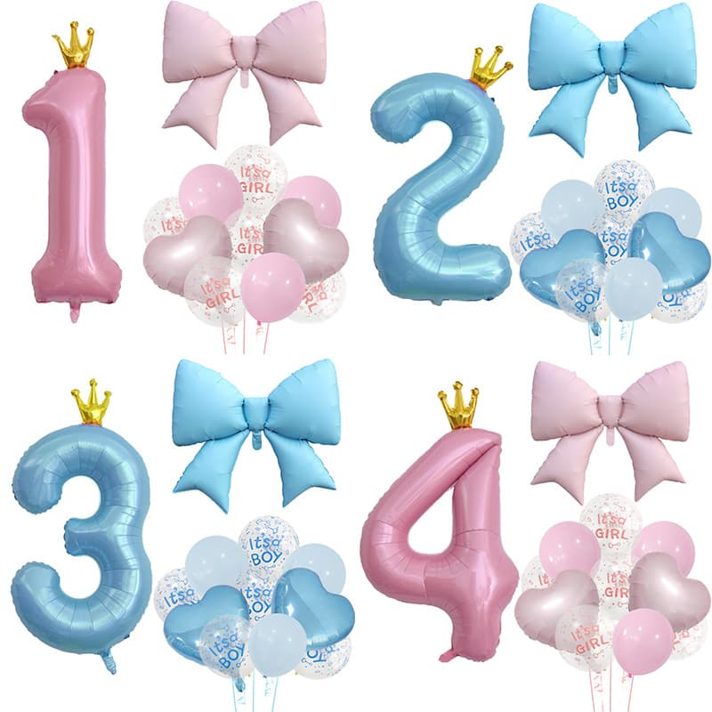 Crown Digital Girl Boy Baby Shower Bow Balloon Set Birthday Party Decoration Props