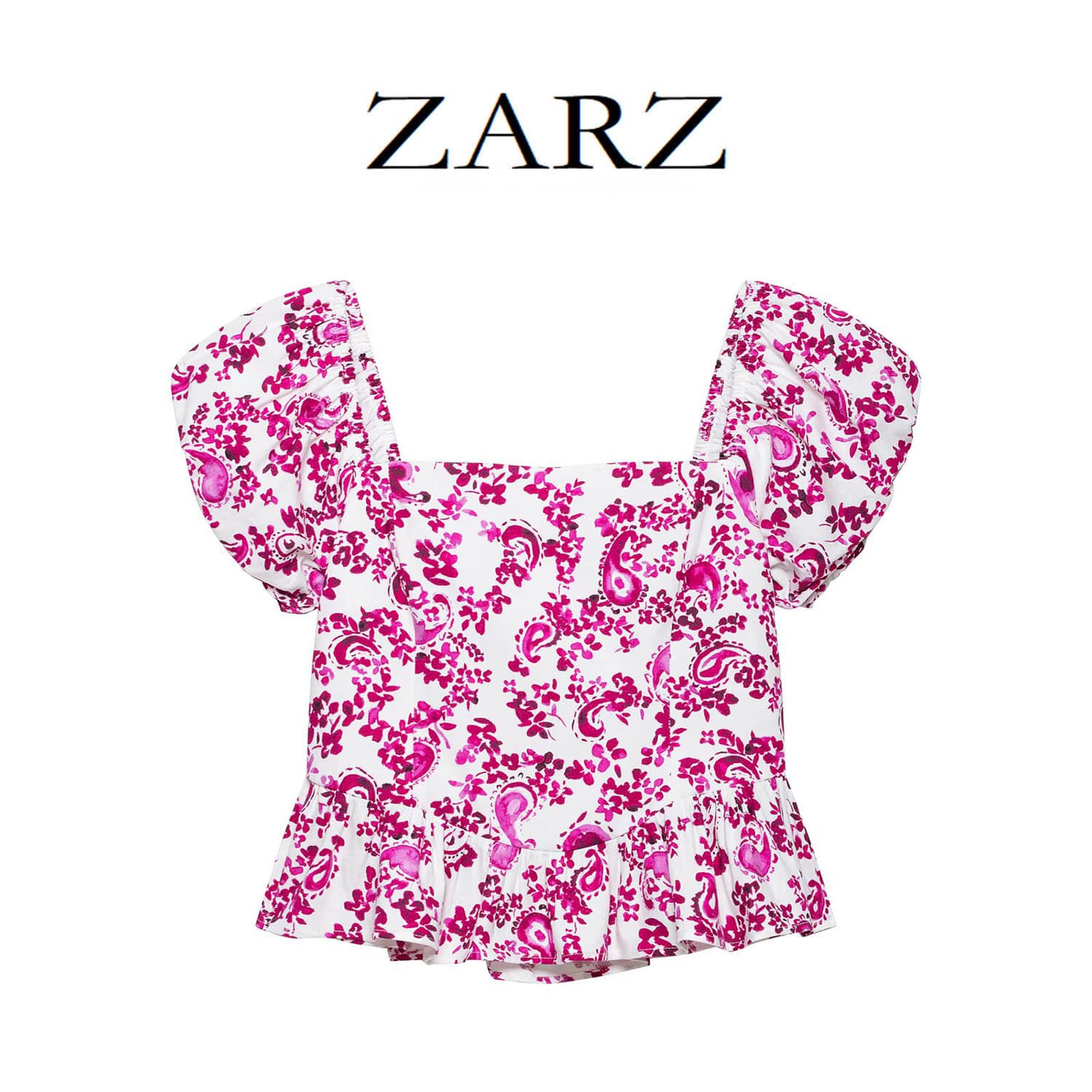Zarz Self-Made European and American Style New Women's Fashion Trendy Puff Short-Sleeve Printed Corset-Style Top