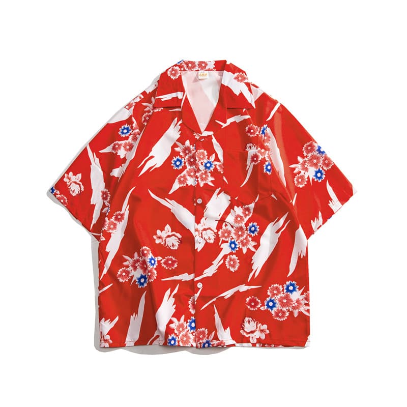 Summer Floral Shirt Loose Short Sleeve Men's Cotton Blend Shirt American Retro Print Casual Wear for Teens And Young Adults
