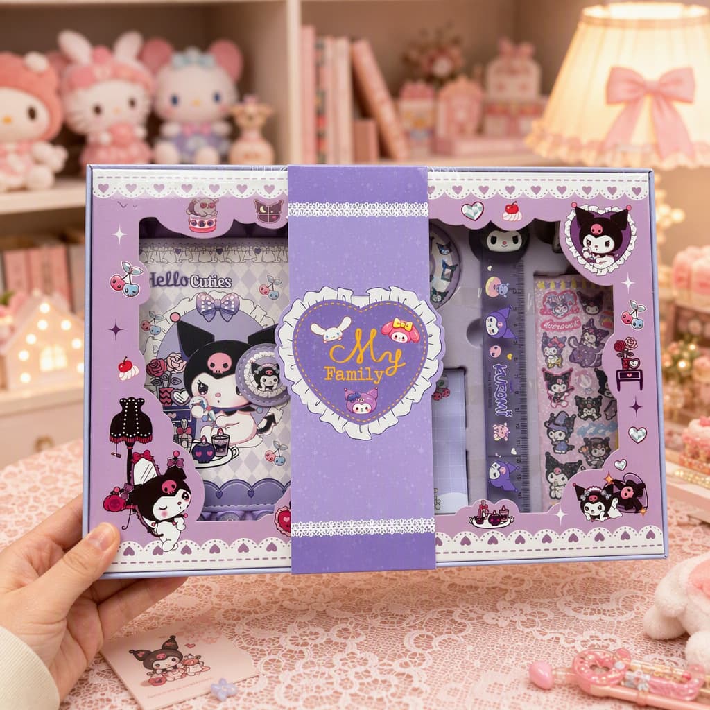 Kuromi Lace-Trimmed Leather Journal Handheld Gift Box Set Journal Badge Set Supplies Kids Stationery Children's Day